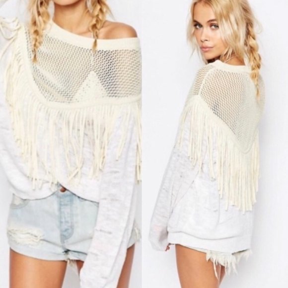 Wildfox I Crochet Fringe Boho Sweater - Picture 2 of 6